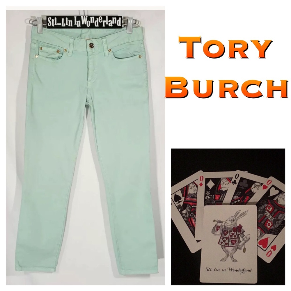 Tory Burch Alexa Crop Skinny Jeans 26 Sea Foam
